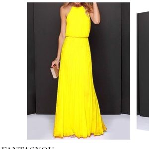 YELLOW PLEATED MAXI DRESS